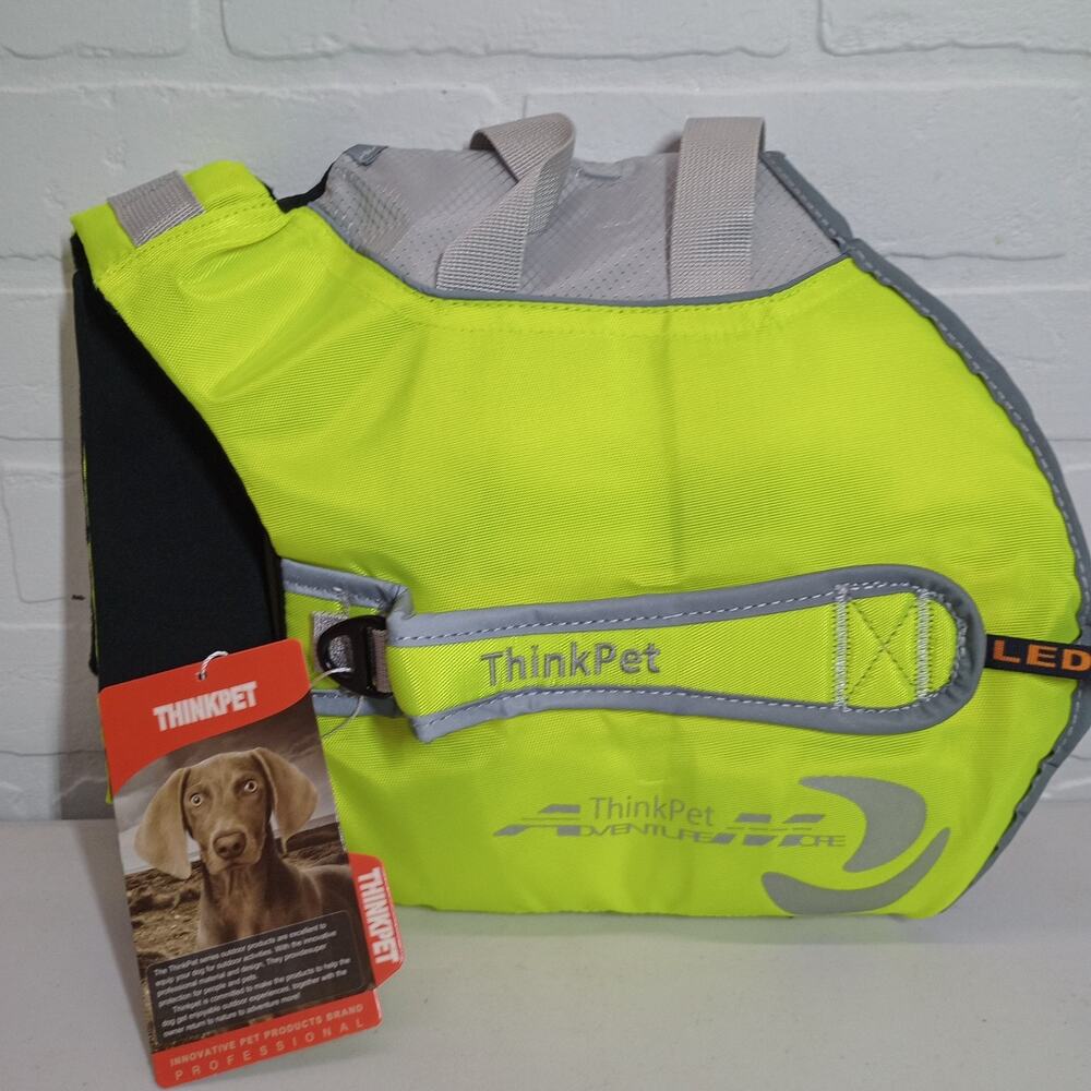 ThinkPet Dog Life Jacket Reflective Lifesaver Vest Adjustable Green Size Medium